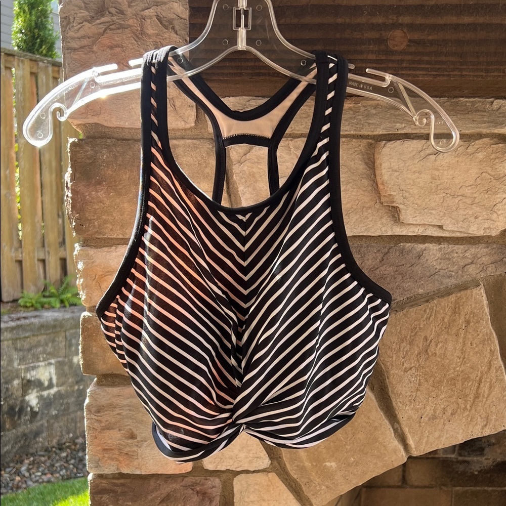 Kona Sol Striped Black and White Swim Top Large